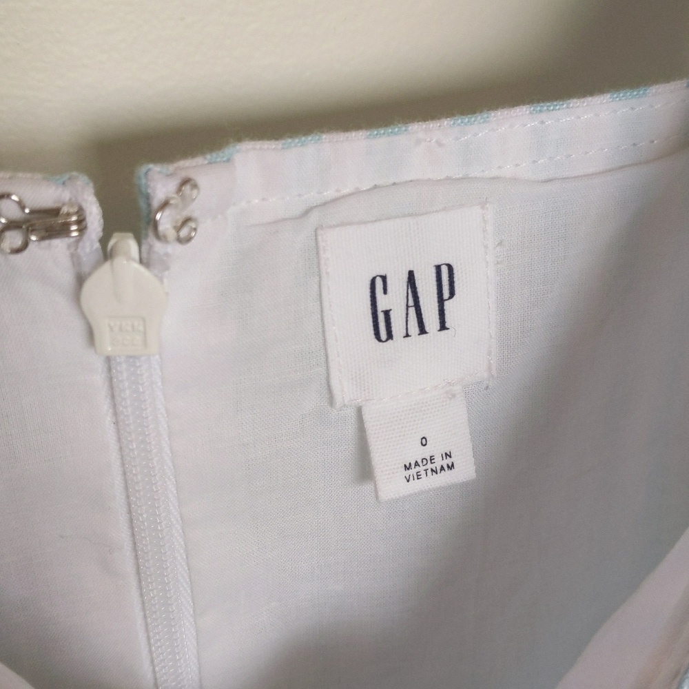 Gap NWOT Linen Cotton Seersucker Stripe Dress Pockets 0 - Picture 4 of 11